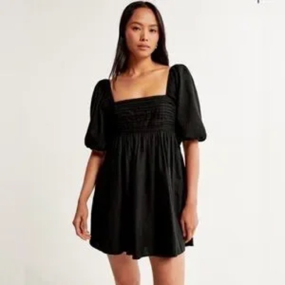 Abercrombie & Fitch Black Mini Dress with Puff Sleeves